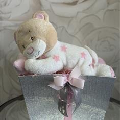 Pink Sleeping Teddy Nappy Gift Set