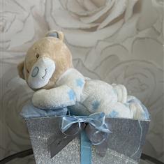 Blue Sleeping Teddy Nappy Gift Set