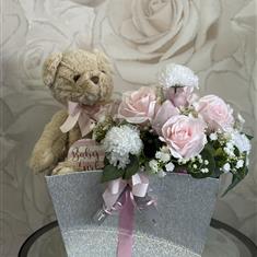 Pink Teddy &amp; Floral Nappy Gift Set
