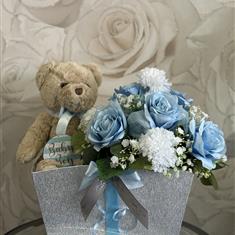 Blue Teddy &amp; Floral Nappy Gift Set