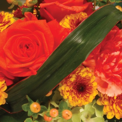 Rose and Carnation, orange, and red wreath